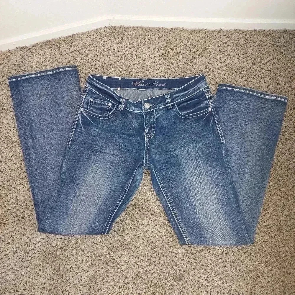 Wired Heart Jeans Womens 30 Stretch Medium Wash Low Rise Bootcut